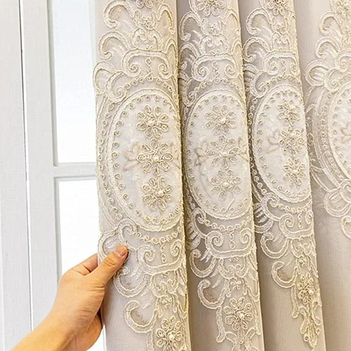 Miniatura 5 de Amidoudou 1 par de cortinas europeas de doble capa con cenefas para sala de estar, dormitorio, cortinas bordadas con flores 3D de lujo