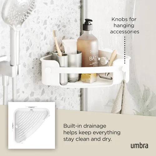 Miniatura 5 de Umbra Estante de esquina de ducha adhesivo flexible para baño, color blanco