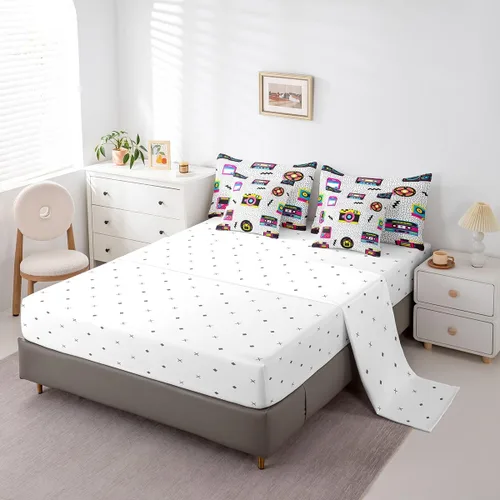 Miniatura 4 de Erosebridal Juego de ropa de cama de cassette vintage de los años 80 y 90, juego de edredón de 7 piezas para niños y adultos, retro, amarillo