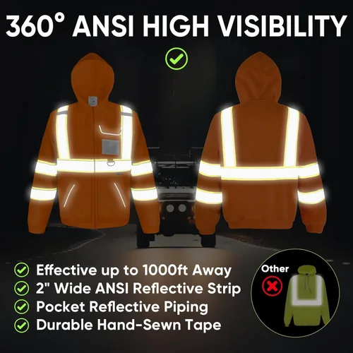 Miniatura 2 de TICONN Chaqueta con capucha de seguridad, sudadera con capucha reflectante de alta visibilidad, equipo de PPE para clima frío cumple con ANSI III