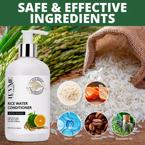 Miniatura 3 de Luv Me Care Acondicionador de engrosamiento del cabello con agua de arroz, con biotina, mejora la fuerza, el volumen y el brillo, acondicionador