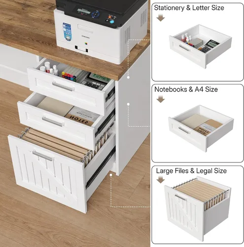 Miniatura 8 de Escritorio ejecutivo en forma de L de 78 pulgadas con archivador y cajones de salida USB, escritorio ejecutivo moderno de doble motor de altura