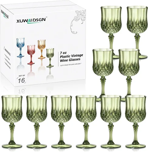 Miniatura 19 de XUWAIDSGN 48 Pcs Copas de Vino Vintage de Plástico de 7oz Vasos para Beber Vasos Irrompibles Cristalería para Bodas Copas de Agua de Cristal Goblets