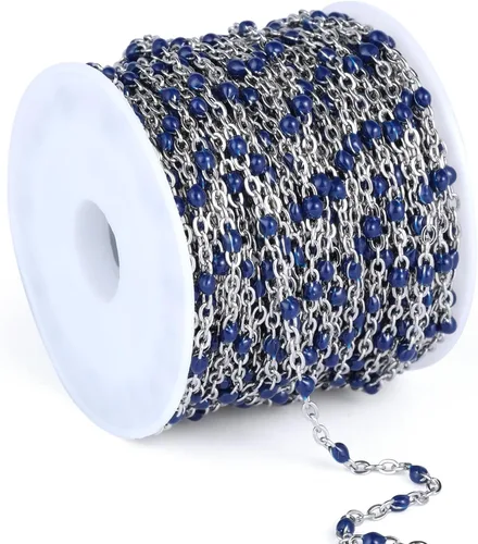 Miniatura 30 de Cadenas de esmalte dorado de 33 pies a granel, 2 mm, chapadas en oro de 18 quilates con PVD, acero inoxidable 304, cadena de eslabones con cuentas