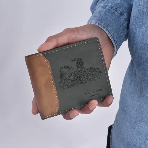 Miniatura 5 de Carteras personalizadas para hombres, cartera personalizada para hombre con imagen grabada y nombre, billetera delgada de cuero plegable, regalos