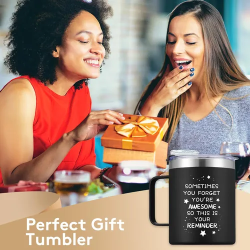 Miniatura 5 de COMOOO Regalos para Hombres y Mujeres, Sometimes You Forget You Are Awesome Coffee Tumbler with Handle, taza de café de acero inoxidable de 14
