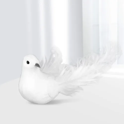 Miniatura 7 de Paquete de 12 palomas blancas artificiales, decoración de palomas blancas con clips de metal, plumas de simulación, mini pájaros blancos con clip