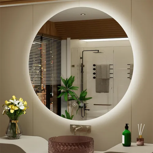 Miniatura 11 de Espejo de baño LED redondo de 32 pulgadas con luz, 3 temperaturas de color (3000 K/4500 K/6000 K), antiniebla, retroiluminación regulable, espejo