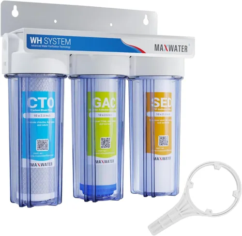 Max Water Sistema de filtración de agua estándar de 3 etapas (bueno para agua de la ciudad) de 10 pulgadas para toda la casa – Sedimento + GAC + CTO