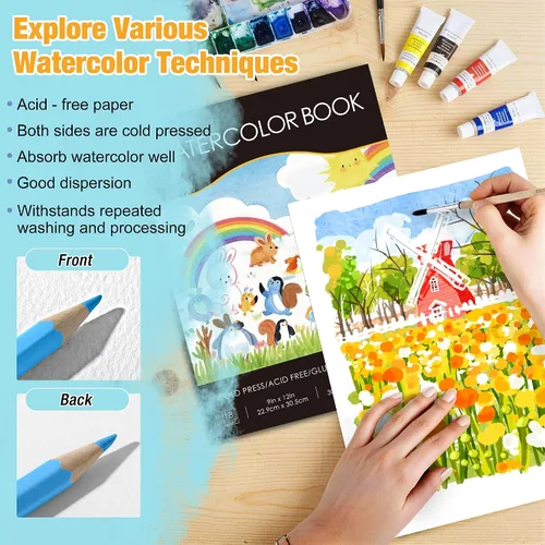 Miniatura 3 de Creazic Bloc de Papel para Acuarela, 9"x12" Cuaderno de Acuarela, 140 lb/300 gsm, 18 Hojas Prensado en Frío - Sin Sangría, Papel de Arte Pesado