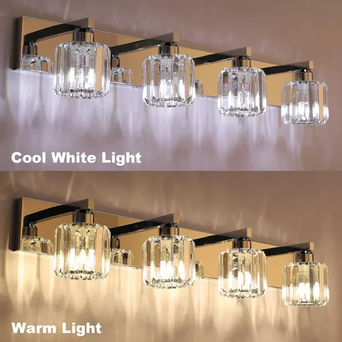 Miniatura 7 de Aipsun Lámpara de tocador de baño de cristal moderna, accesorios de iluminación de tocador de cristal para baño, 4 luces (no incluye bombilla)