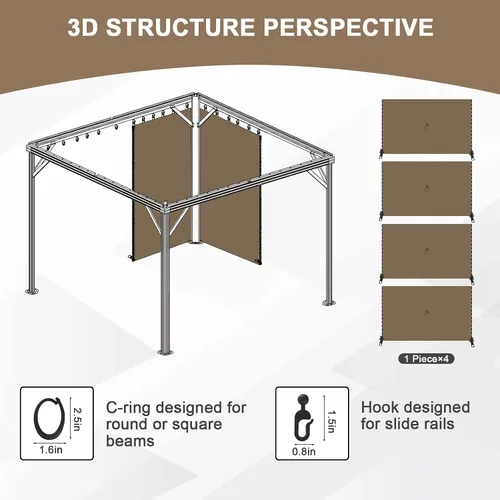 Miniatura 3 de Aoodor Cortinas de Gazebo para Exteriores de 10 x 10 pies, 4 Paneles Impermeables de Pared Lateral de Privacidad de Repuesto con Cremallera