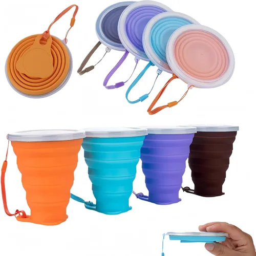Paquete de 4 tazas de viaje de 9.1 fl oz/9 oz de acero inoxidable de silicona retráctiles plegables tazas de café plegables telescópicas tazas de