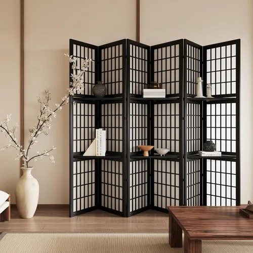 Miniatura 15 de Divisor de habitación plegable y pantalla de partición portátil de 5.6 pies, estilo Shoji chino japonés para separación de habitaciones - 4 paneles