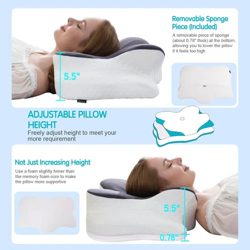 Miniatura 6 de Almohada cervical para aliviar el dolor de cuello, almohadas de espuma viscoelástica de contorno, almohada ortopédica ajustable con funda