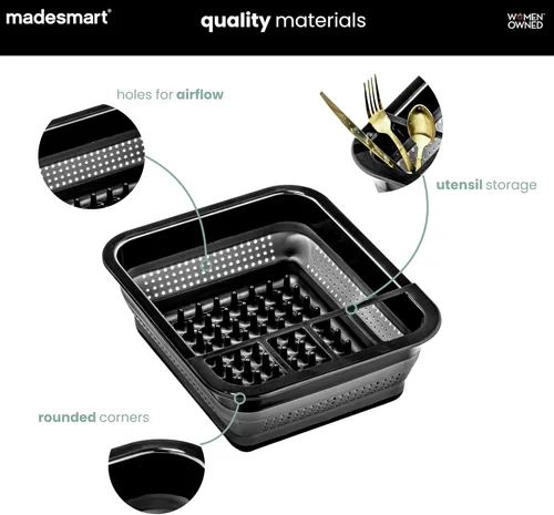 Miniatura 3 de madesmart Estante plegable para platos, estación de secado de platos plegable para platos, cuencos, tazas y utensilios, tabla de drenaje integrada