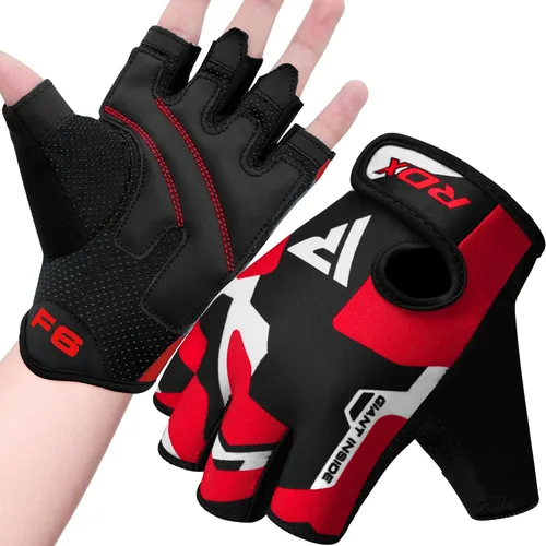 RDX Guantes de levantamiento de pesas para gimnasio, entrenamiento de fitness, palma acolchada antideslizante, equipo de entrenamiento de fuerza Rojo