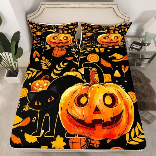 Miniatura 24 de Erosebridal Juego de funda de edredón con diseño de farol de calabaza, tamaño individual, decoración de Halloween, para niños, adolescentes