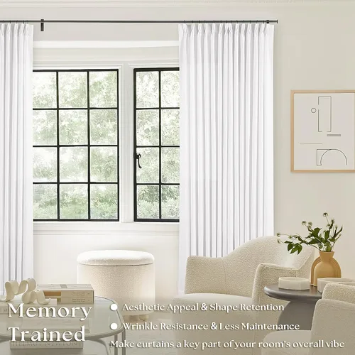 Miniatura 131 de Cortinas de lino natural con pliegues fruncidos de 120 pulgadas de largo para sala de estar, cortinas plisadas con ganchos y lengüeta trasera