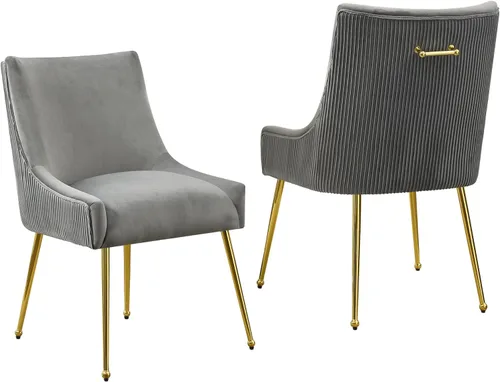 Miniatura 12 de WUTUTUEE Juego de 2 sillas de comedor de terciopelo, patas doradas, sillas decorativas tapizadas de terciopelo, diseño de respaldo plisado y asa