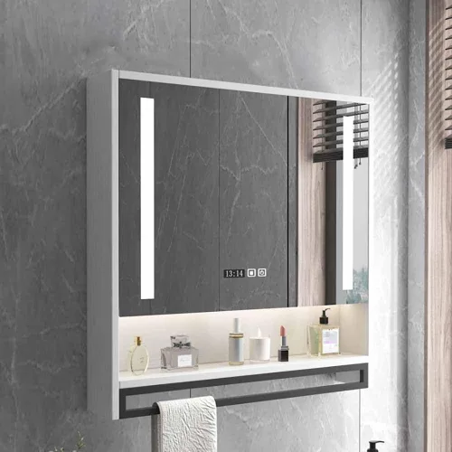 Armario moderno de pared de baño de 40 x 30 pulgadas, gabinete inteligente con espejo de tocador con antivaho, botiquín iluminado por LED con