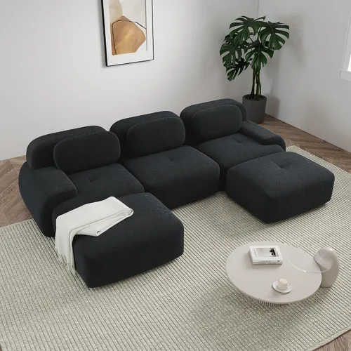 Miniatura 32 de Sofá modular sin hueso de 117 pulgadas, sofá modular en forma de L para sala de estar, sofá comprimido con asiento profundo, sofá nube de pana