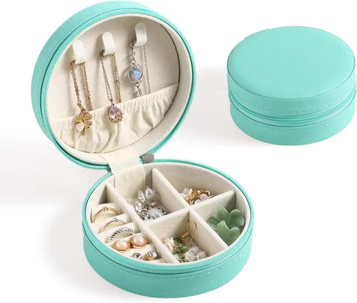 CASEGRACE Joyero de viaje, pequeño joyero para mujer, mini organizador de joyas portátil con cremallera para anillos, aretes, collares, pulseras,