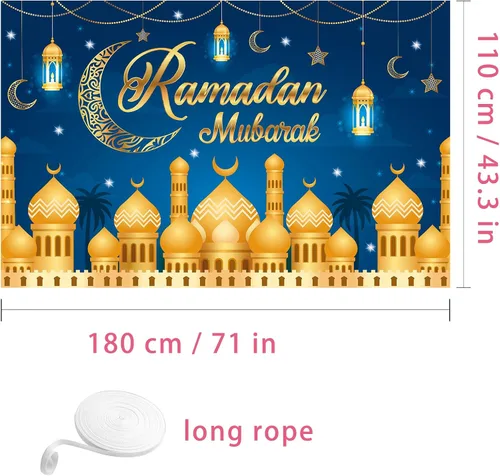 Miniatura 2 de Decoraciones de Ramadán para el hogar - 71 x 44 en Ramadán Banner Mubarak Mesa Mubarak Signo Telón de fondo Favores Colgantes Decoraciones