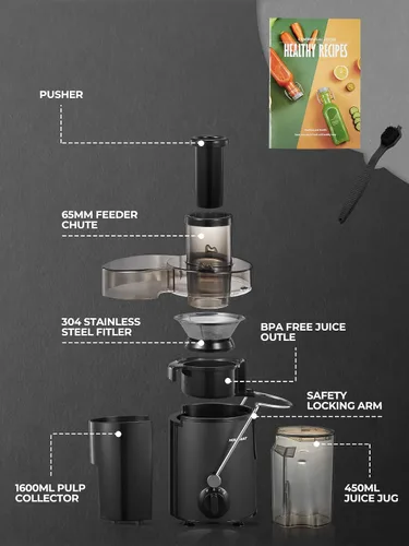 Miniatura 6 de Máquinas de exprimir, exprimidor HOUSNAT para frutas y verduras enteras con ajuste de 3 velocidades, versión mejorada con motor de 400 W