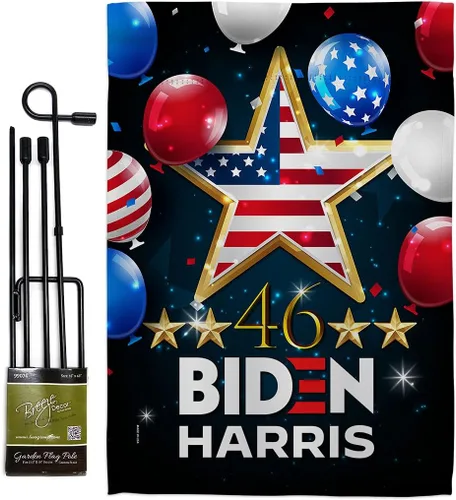 Biden Harris Flag Juego de 46 banderas de jardín con soporte de voto patriótico, presidente demócrata, republicano, fiesta de té estadounidense,