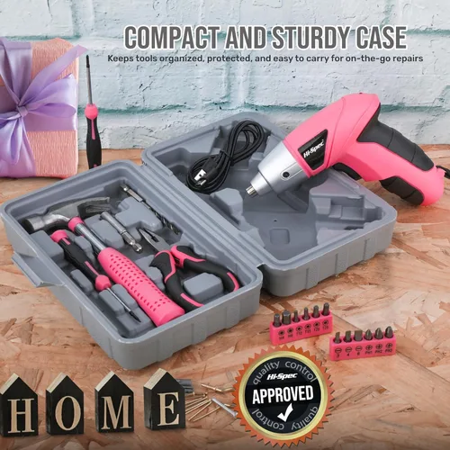 Miniatura 7 de Hi-Spec Destornillador eléctrico 19 piezas 3.6V rosa USB pequeño juego de destornillador de potencia. Destornillador inalámbrico y recargable