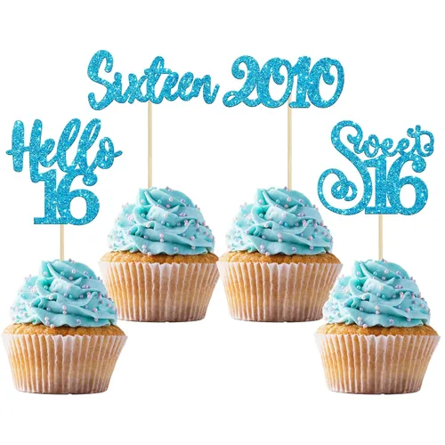 Miniatura 32 de Gyufise 1 Pieza Dulce Adolescente 16 Decoración para Pastel con Purpurina Palillo de Pastel de 16 Cumpleaños para Brindis por 16 Años de Edad