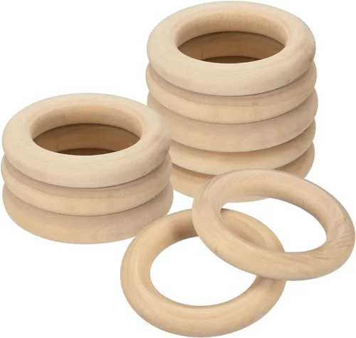 Miniatura 10 de uxcell 10 anillos de madera natural de 3.937 in (4 pulgadas), círculos de madera lisa sin terminar de 0.591 in de grosor para manualidades, tejer
