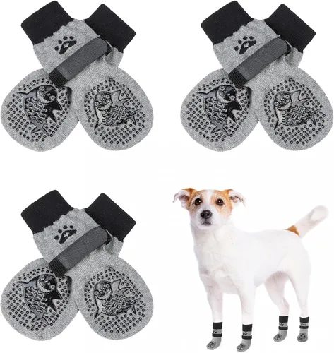 Miniatura 61 de SCENEREAL 6 piezas de calcetines antideslizantes para perros para prevenir lamido de patas para pavimento caliente/frío, calcetines de agarre