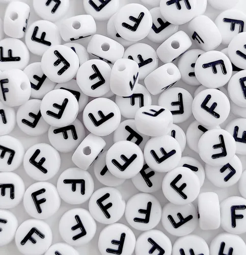 Miniatura 15 de 100 cuentas de letra, cuentas redondas blancas acrílicas del alfabeto de 0.157 x 0.276 pulgadas (0.157 x 0.276 in), cuentas vocales de letra A