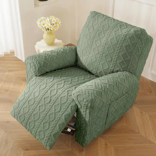 Miniatura 6 de vctops Verde Navideño 4 Piezas Fundas para Sillón Reclinable de Felpa Jacquard Geométrica Suaves Peludas Mullidas Funda para Sofá y Sillón