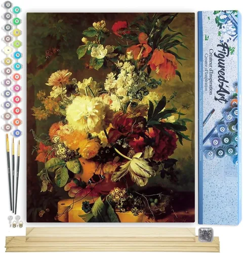 Miniatura 28 de Figured'Art - Juego de pintura por números, lienzo enrollado sin marco, para manualidades, para adultos, 16 x 20 pulgadas, jarrón de peonías