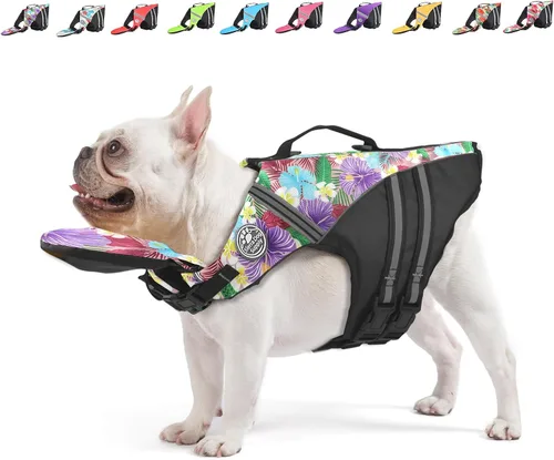 Miniatura 11 de Mklhgty Chaleco salvavidas para perros, chaleco salvavidas reflectante para perro con cuello extraíble, alta flotabilidad para nadar y navegar, Rojo