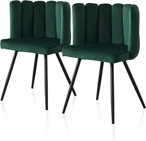 Miniatura 14 de TUKAILAi Cute Petal - Silla de comedor moderna de terciopelo con respaldo en forma de concha, asiento acolchado grueso y patas de metal negro, silla