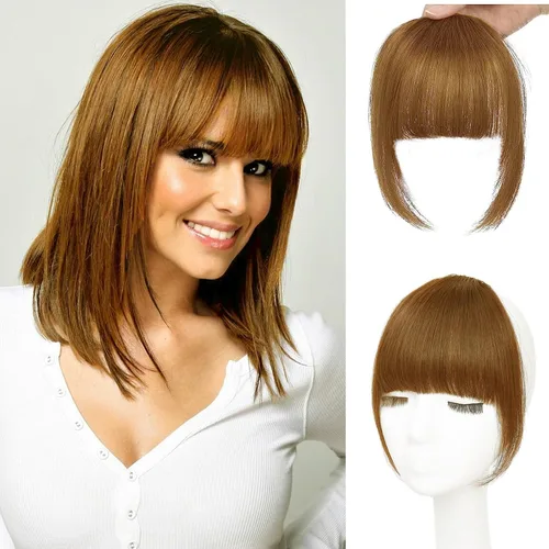 Miniatura 9 de Flequillo con clip de cabello 100 % humano, cortina de adelgazamiento de aire para mujer, plana natural, curvada, delgada, falsa rubio ceniza