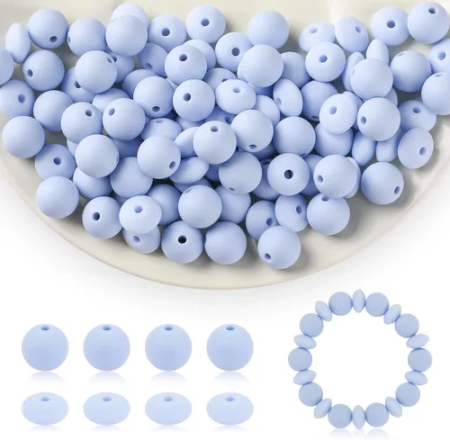 Miniatura 13 de 100 cuentas de silicona de 0.472 pulgadas para llavero, bolígrafo, collar, pulsera, manualidades, goma focal suelta a granel (rosa)