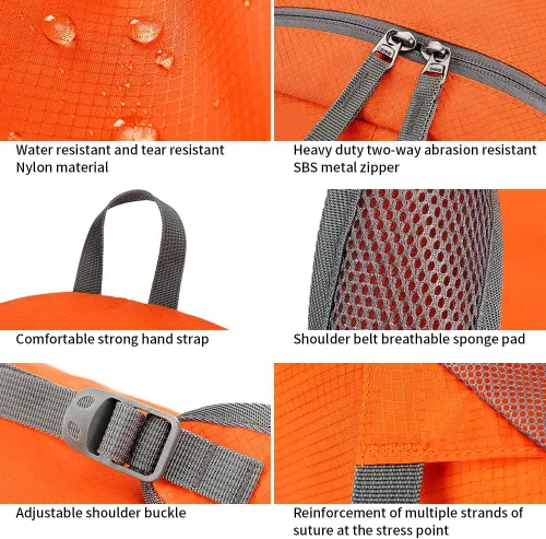 Miniatura 4 de FENGDONG mochila ligera plegable impermeable de 35L, mochila de senderismo pequeña para viajes, para hombres y mujeres