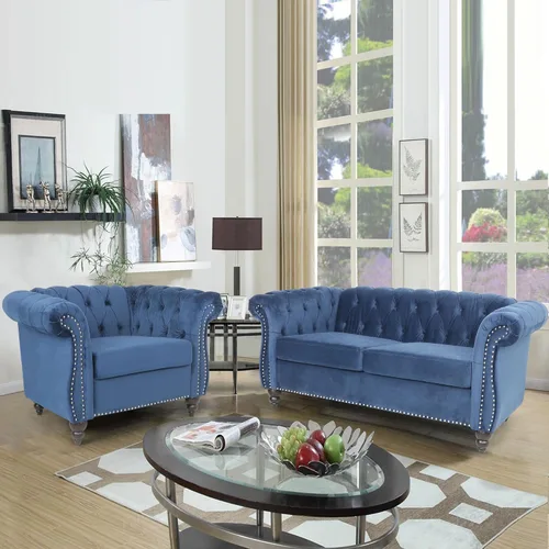 Miniatura 8 de RARZOE Chesterfield - Juego de sofá biplaza, beige, espuma, 1+2 plazas, 67 pulgadas de ancho x 32 pulgadas de profundidad x 27 pulgadas de alto