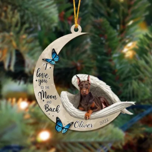 Miniatura 113 de Adorno colgante personalizado de ángel durmiendo en la luna, perro sabueso afgano, nombre personalizado, acrílico impreso en 2D plano – cumpleaños