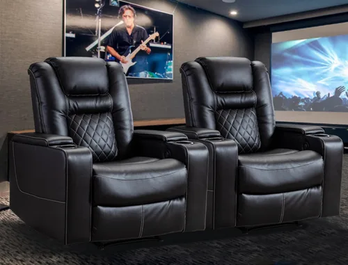 Miniatura 9 de CANMOV Silla reclinable eléctrica con puertos USB y portavasos, asiento de cine en casa de cuero transpirable con almacenamiento oculto en el brazo