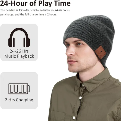 Miniatura 2 de Merino - Gorro de lana con Bluetooth 5.2, estéreo HD, 30 horas de tiempo de reproducción, micrófono integrado, regalo electrónico de Navidad