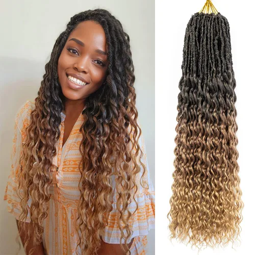 Miniatura 24 de Cabello de Ganchillo Goddess Locs de 12 Pulgadas 8 Paquetes Nuevos Locs Sintéticos Suaves Trenzas de Ganchillo Ondas Profundas Extensiones de 1b