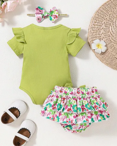 Miniatura 101 de Mioglrie Conjunto de ropa para bebé recién nacida, conjunto de pantalones cortos, conjunto floral de verano, ropa de bebé linda para niña