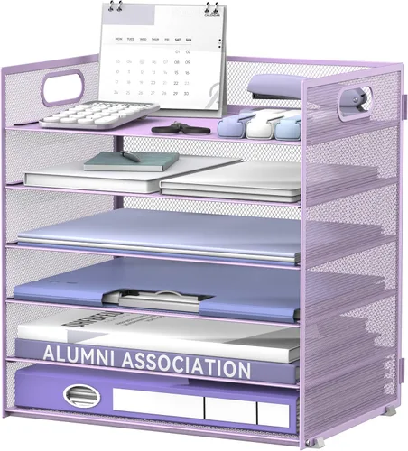 Miniatura 14 de Daltack Organizador de papel de 6 niveles para escritorio, organizador de bandejas de papel para escritorios, organizadores de archivos de Negro
