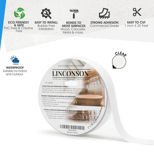 Miniatura 2 de linconson 1 pulgada x 20 pies, agarre transparente antideslizante para escaleras y cinta antideslizante
